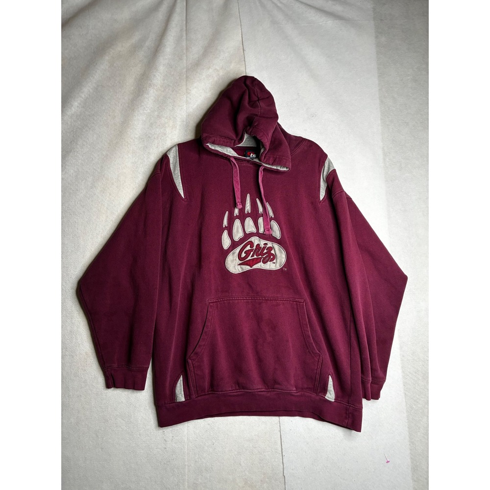 VTG TSI Sportswear Montana Grizzlies Griz Hoodie Maroon Bear Paw Logo Mens XL